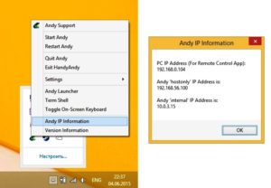 In the context menu, select the 'Andy IP Information' item 