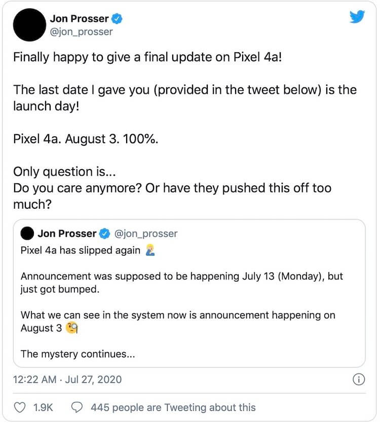 Google Pixel 4a for $ 400 will be presented on August 3.  This time exactly?