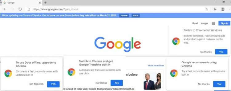 Google urges Edge users to switch to Chrome