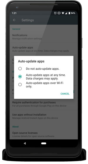 Android app update options 