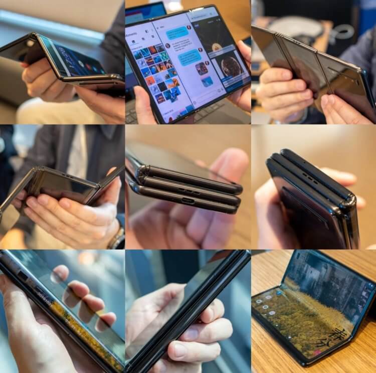 Shows prototypes of foldable and roll-up phones