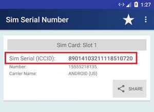 ICCID for SIM card 