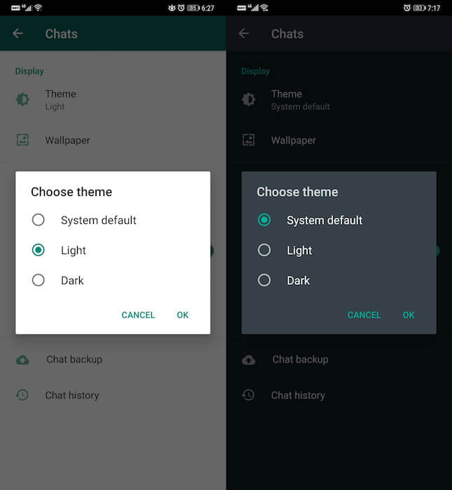 The WhatsApp beta for Android has a night theme.  How to turn on