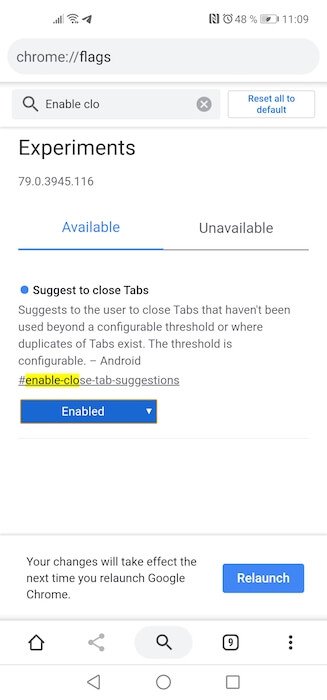 Chrome adds auto-closing tabs for Android.  How to turn on