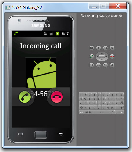 Incoming call in the emulator Android 